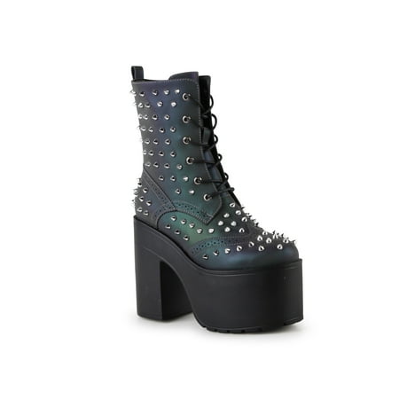 

Reflective Brogue Spiked Women s Festival Rave Combat Ankle Boots in Multi