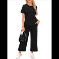 thumbnail image 4 of Traje de Dos Piezas para Mujer, para Viajes y Vacaciones, con Corta y Pantalones Anchos, Informal Negro XL, 4 of 6