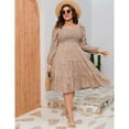 thumbnail image 4 of Plus Size Floral Dresses Women's Long Sleeve Square Neck Smocked Flowy Ruffle A Line Maxi Dress, 4 of 5