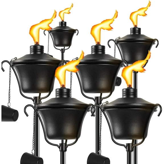 Citronella Torches Set of 6, 3-Prong Grounded Stake Outdoor Torches, 14.5 oz Garden Torches for Outside, 58 inch Outdoor Decorative Torch