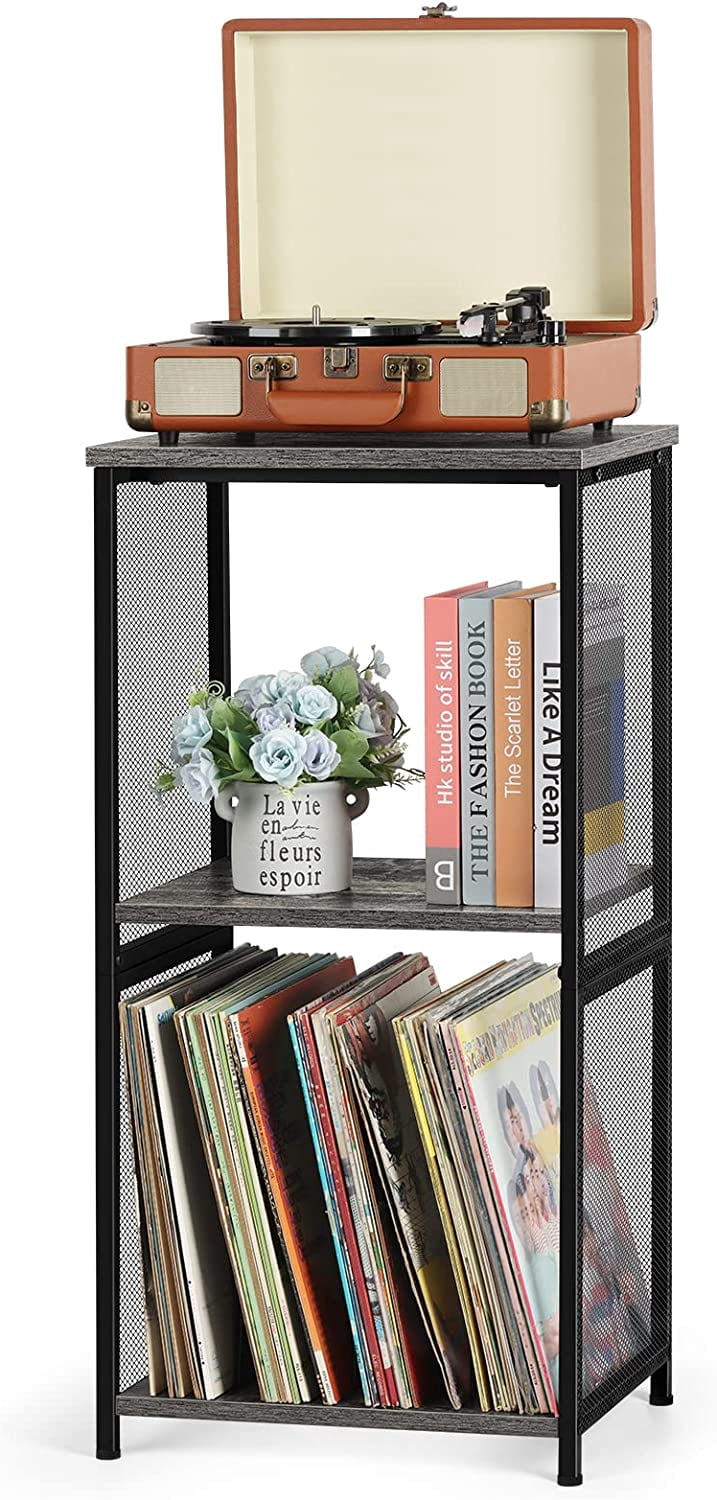 Record Player Stand Vinyl Record Storage Holder End Table, Gray