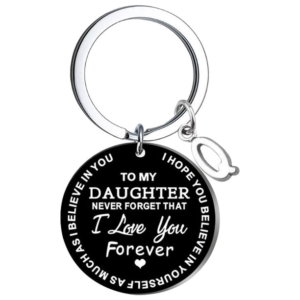 Llaveros para mujer, llavero de billetera, llavero de auto, lindo llavero DIY para mi hija, llavero de acero inoxidable negro con apellido de 26 letras, 2,5 cm, decoraciones de moda