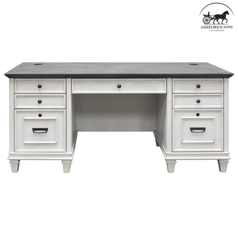 Ashford & Sons Double Pedestal Letter/Legal File Drawers Executive Desk in White