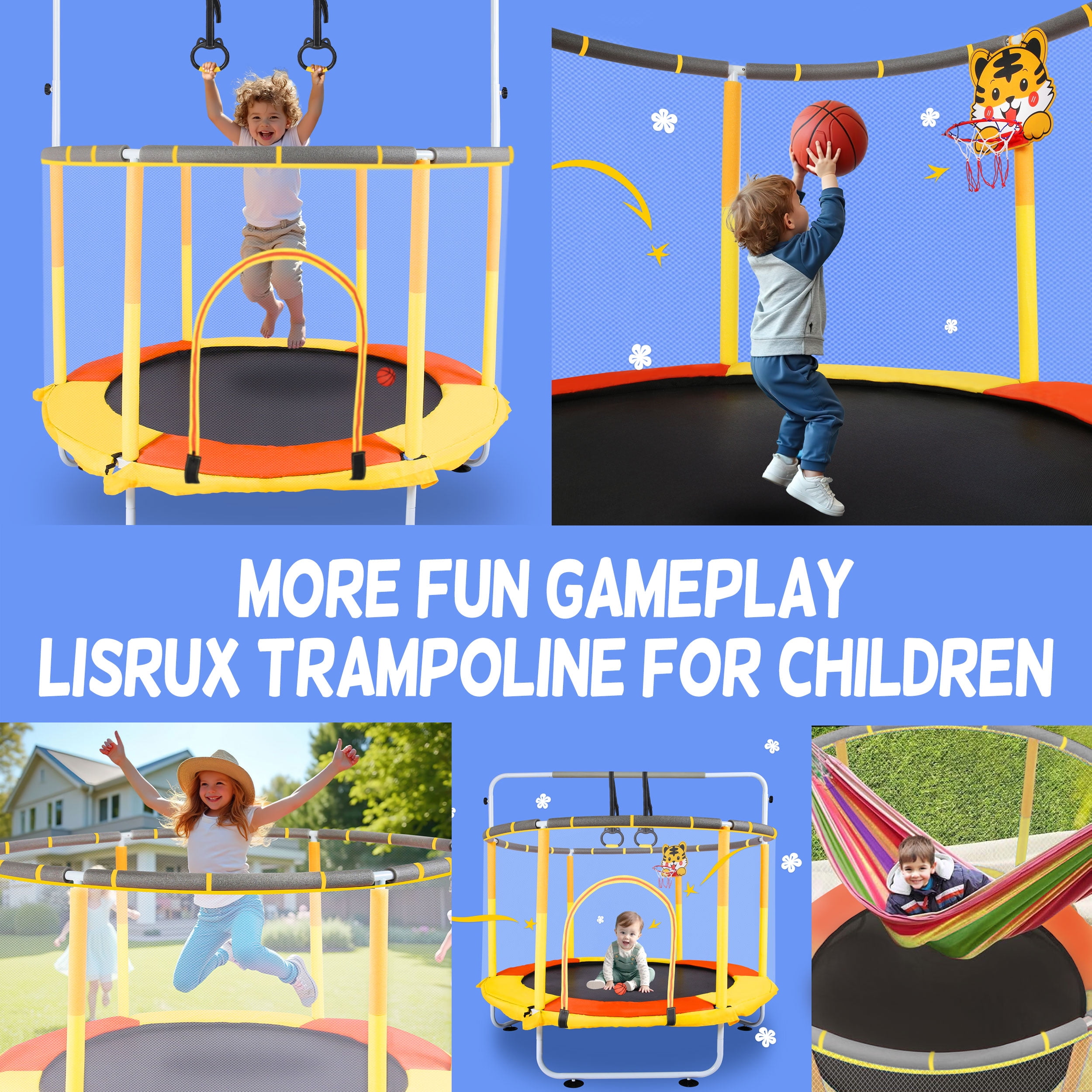 Halicool Round Toddler Trampoline Full Anti-Rust 440lbs with Net Adjustable Gymnastics Bar