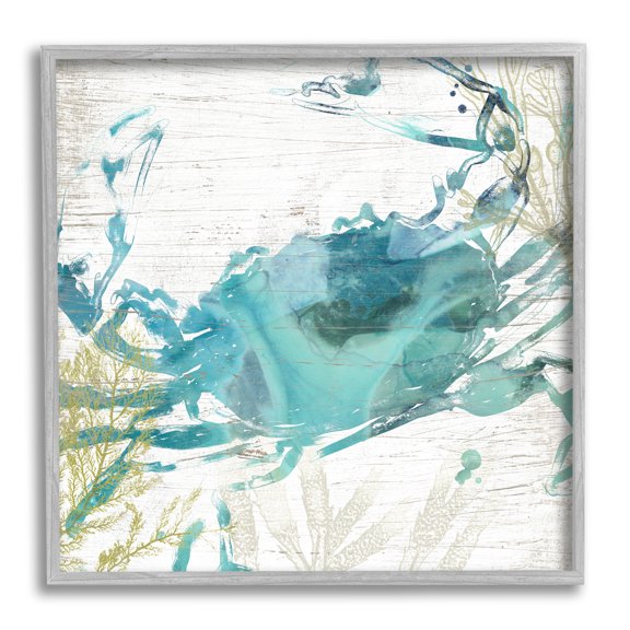 Stupell Industries Rustic Blue Crab Abstract Animals & Insects Painting Gray Framed Art Print Wall Art, 12 x 12