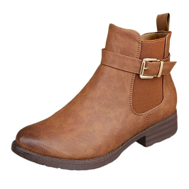 NECHOLOGY Botas Mujer Adulto Femenino Zapatos Botines de mujer Botas de tobillo para mujer, simples, de color sólido, cómodas, con tacón grueso, de medio cilindro, , de talla grande (Brown, 7)
