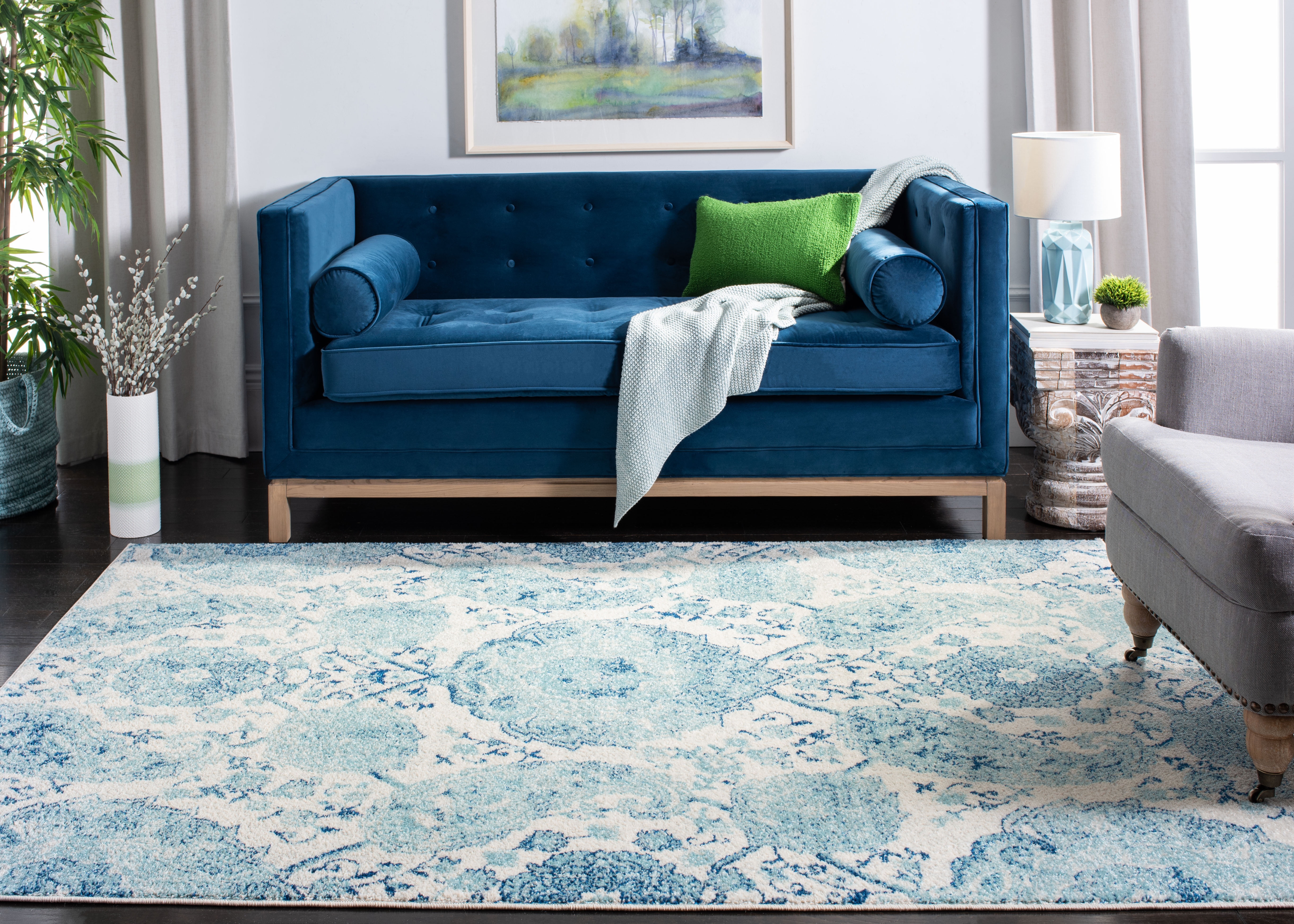 SAFAVIEH Madison Hope Floral Area Rug, Cream/Turquoise, 6'7" x 6'7" Square