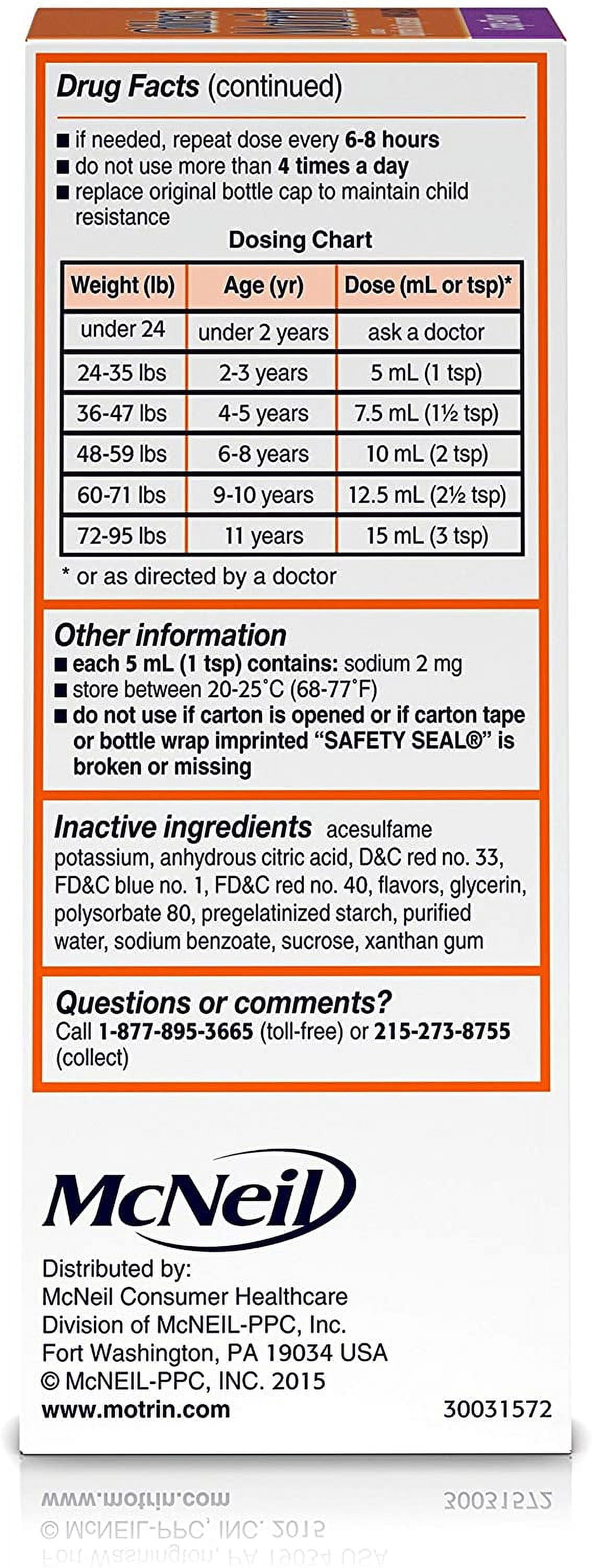Motrin Children's Oral Suspension Grape 4 oz (Pack of 6)