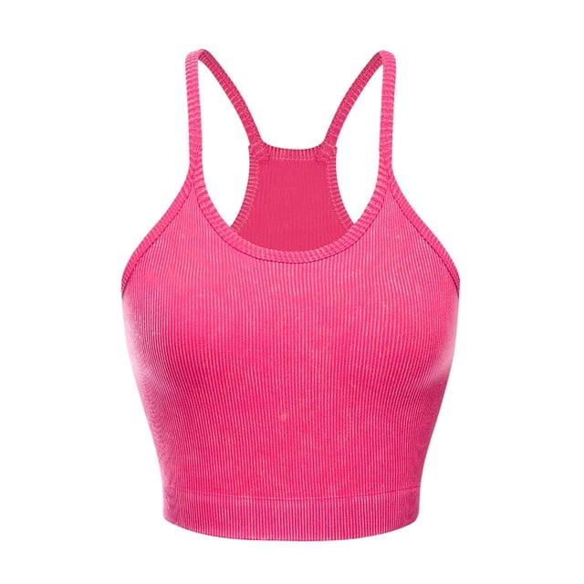 Birdeem Womens Crop Solid Washed Seamless Rib-Knit Camisole Crop Tank Tops Quick Drying Bra Sports Bra