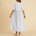 thumbnail image 5 of Tshirt Dress Women Cotton Linen Short Sleeve Scoop Neck Loose Fit Flowy Midi Dress Casual Summer Dresses, 5 of 8