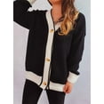 thumbnail image 3 of Women'S Contrast Color Button Down Sweater Oversized V-Neck Ribbed Knit Coat Cardigan, 3 of 6