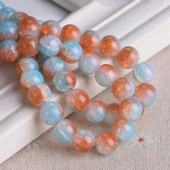 U8MO 20pcs 10mm Rainbow Colorful Crackled Crystal Glass Loose Beads For DIY Bracelet-18# Opal Blue Orange
