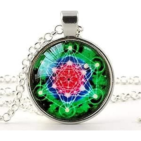 Metatrons Cube Spiritual Pendant Glass Photo Necklace