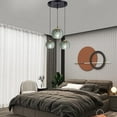 thumbnail image 3 of 3-Light Modern Green Ribbed Glass Pendant Lights Island Hanging Chandelier Globe Shade Flush Mount with Adjustable Cord Ceiling Pendant Light Fixture for Bedroom Living Room Kitchen Farmhouse, 3 of 6