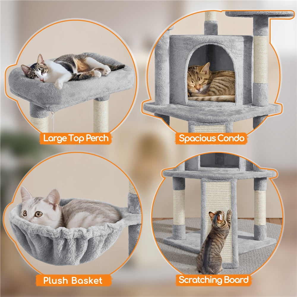 Yaheetech 42inch Cat Tree with Condo Basket Perch Platform, Light Gray