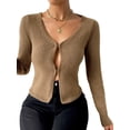 thumbnail image 4 of Womenacute;s Solid Color Cropped Cardigan Long Sleeve V Neck Solid Color Hook and Eye Knit Sweater Tops, 4 of 10