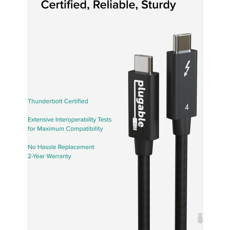 Plugable Thunderbolt 4 Cable [Thunderbolt Certified] 3.2ft USB4 Cable with  100W Charging, Single 8K or Dual 4K Displays, 40Gbps Data Transfer,  Compatible with Thunderbolt 4, USB4, Thunderbolt 3, USB-C 