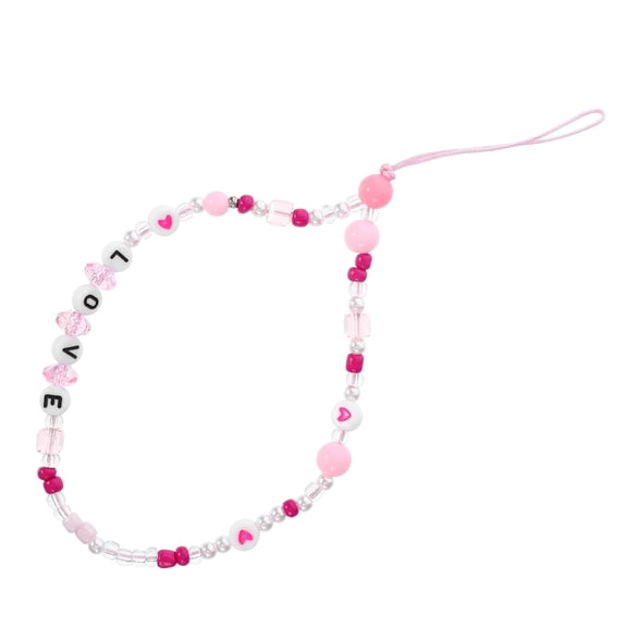 USHOBE Handmade White Beaded Phone Charm Chain with Fixing Rope for Mobile Phone Decoration