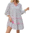 thumbnail image 4 of Floral Print Loose Long Sleeved Women V-neck Ruffle Tassel Mini Dress, 4 of 7