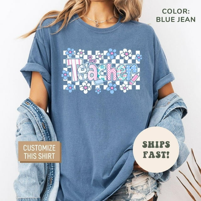 Comfort Colors T-Shirt pour Enseignant, T-Shirt Floral pour Enseignant, T-Shirt de Reconnaissance pour Enseignant, T-Shirt pour Enseignant - Ivoire - 3TG