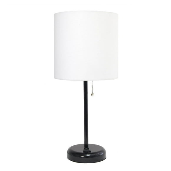 LimeLights Black Stick Lamp with Charging Outlet and Fabric Shade, White