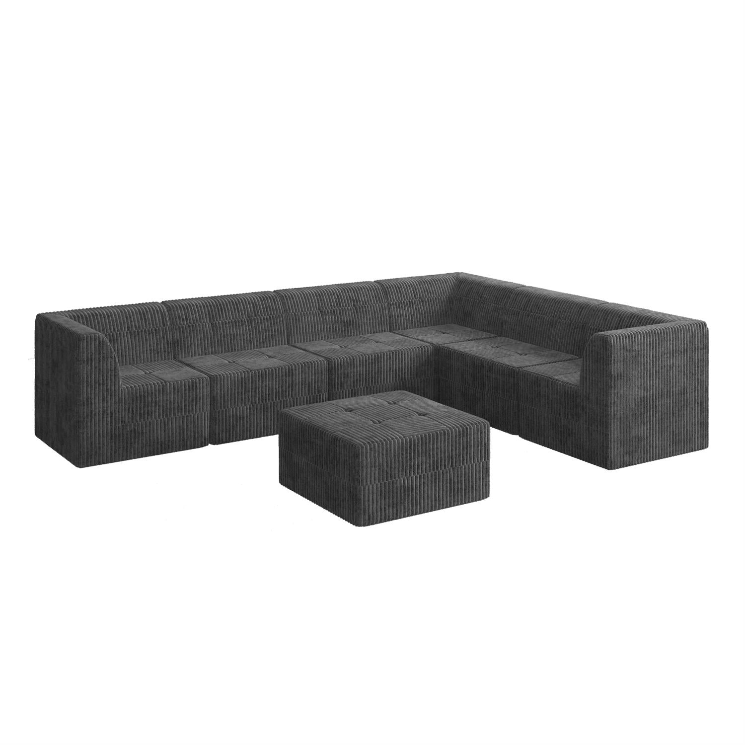 Demi Bonn 130" L-Shaped Modular Sectional Sofa, Modern Minimalist Style DIY Compressed Corduroy Couch for Living Room & Bedroom, Gray