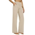 thumbnail image 2 of Wutalume Women's High Waist Straight Leg Yoga Pants, Casual Loose Fit Pants for Yoga, Pilates, Running, Lounge, Everyday,Beige L, 2 of 5