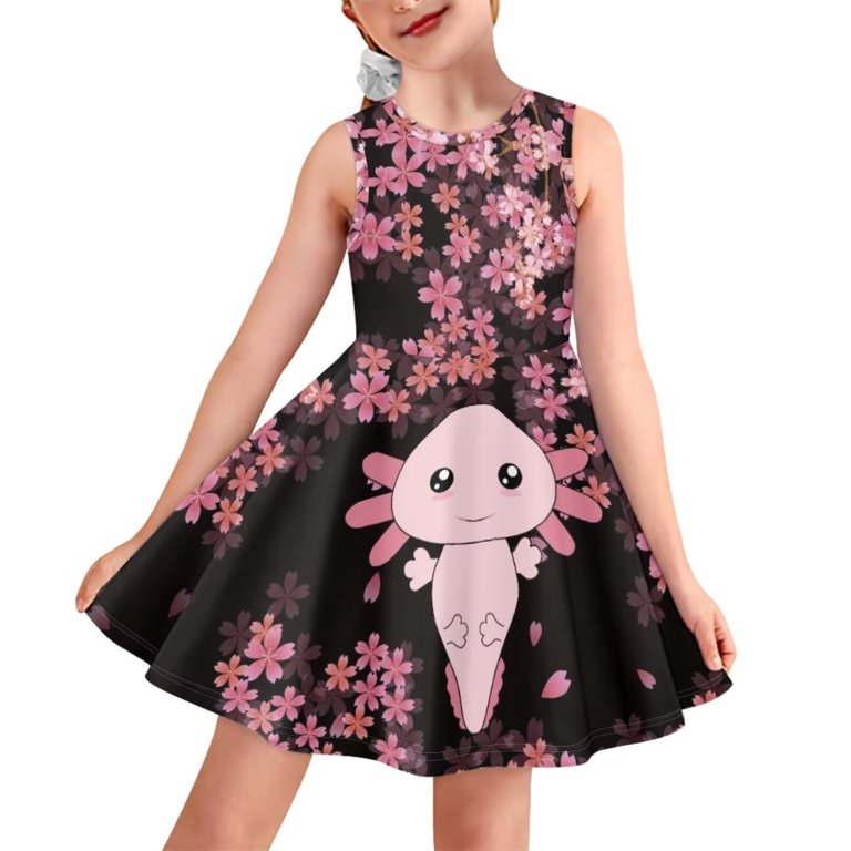 FKELYI Cherry Blossom Axolotl Girls Sleeveless Dress Size 13-14