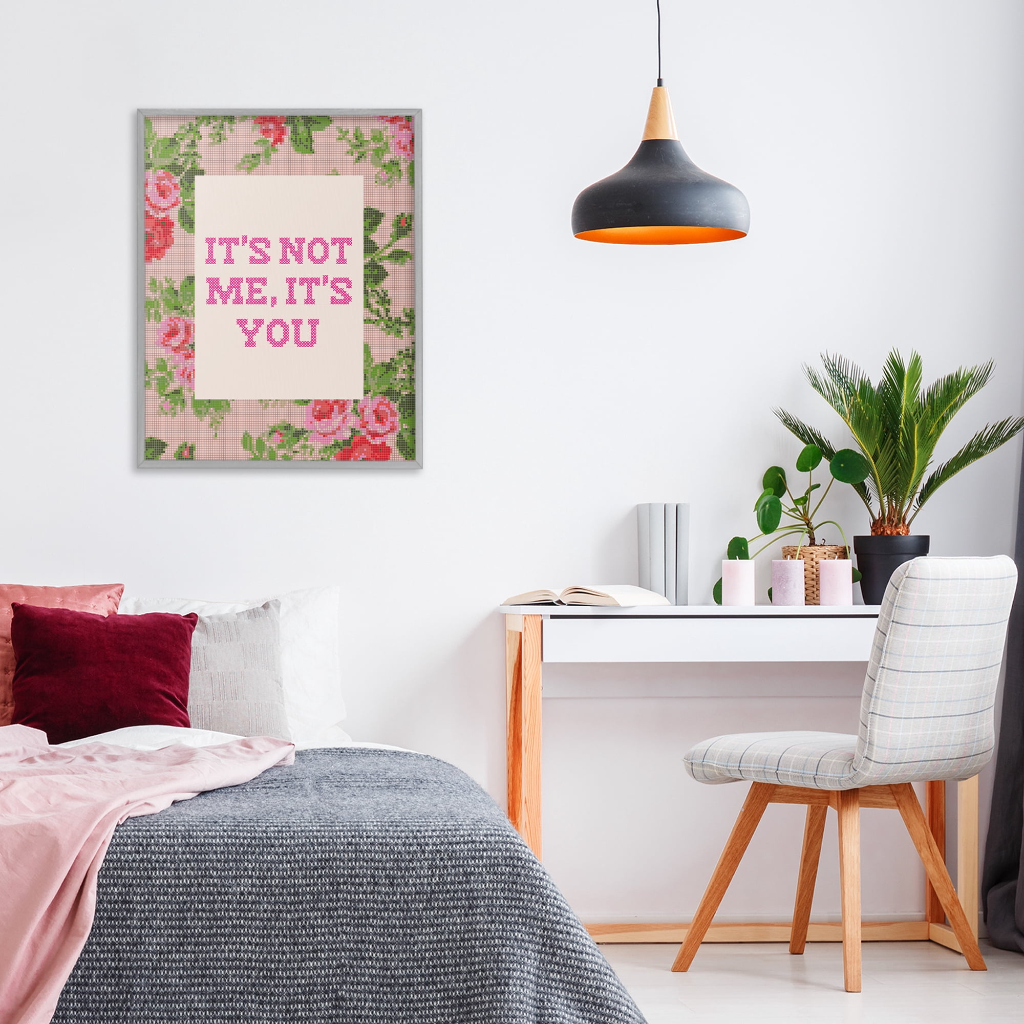 Stupell Industries Not Me It's You Faux Cross Stitch Gray Framed Giclee Art, design by Lil' Rue
