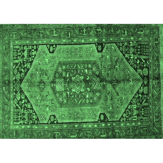 Ahgly Company Indoor Rectangle Persian Emerald Green Traditional Area Rugs, 2' x 5'