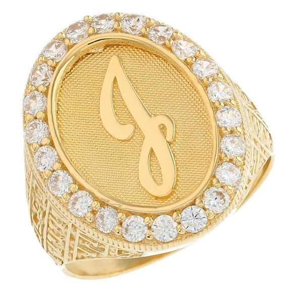 JackAni 14k Yellow Gold Mens Oval Halo White CZ Initial Letter J Ring - Size 12.75
