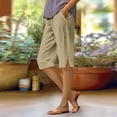 thumbnail image 2 of Bermuda Shorts for Women Petite Cotton Linen Knee Length High Waisted Pull On Baggy Shorts with Pockets Summer Casual Lounge Side Split Pants Khaki L, 2 of 5