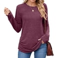 thumbnail image 2 of Womens Sweaters Long Sleeve Shirts Fall Fashion Trendy Tops Ruched Outfits Winter Clothing Wine Red S, 2 of 9