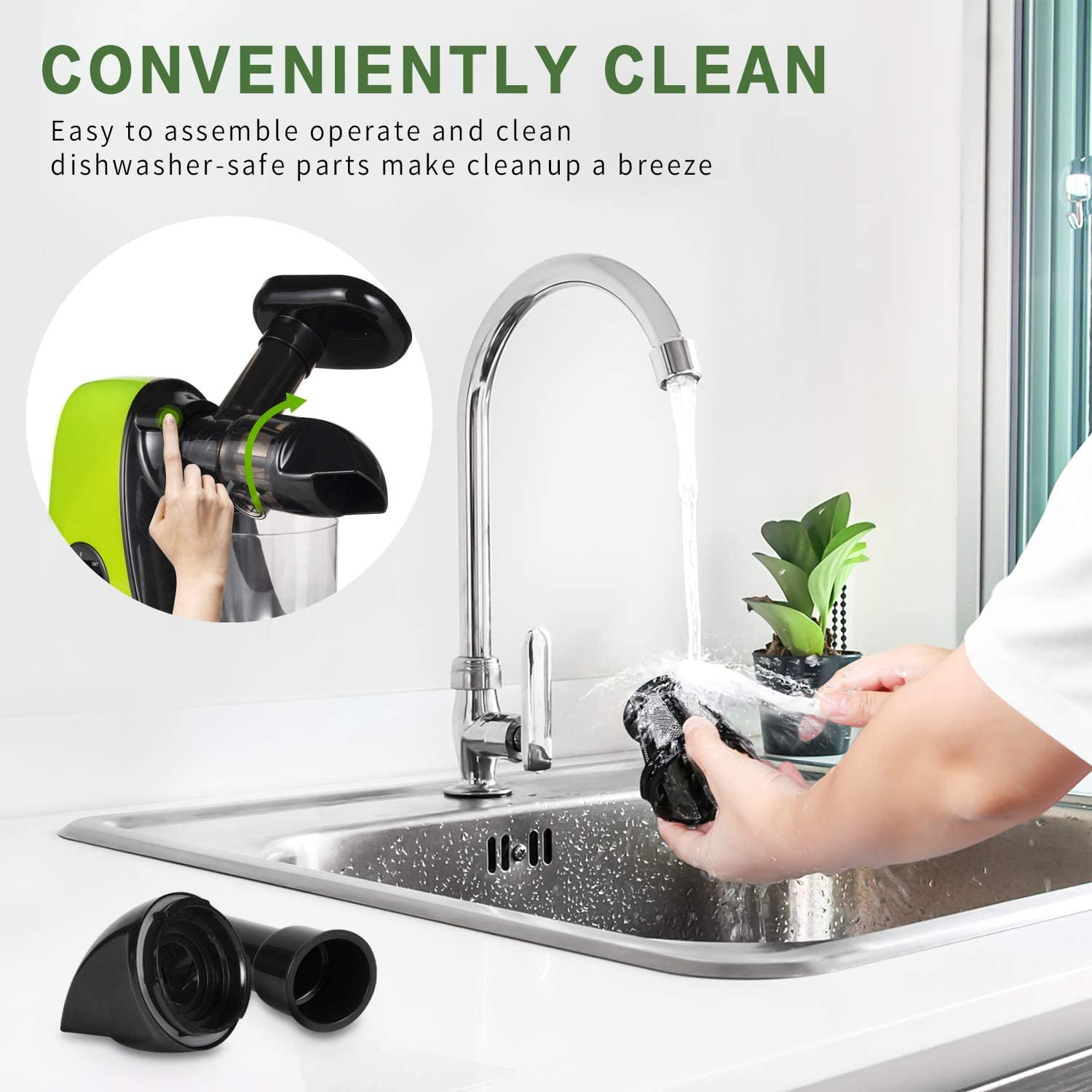 Horizontal Cold Press Juicer, Two Speed ​ ​ Adjustments, Slow Masticating Juicer Extractor, Easy to Clean, Silent Motor, Suitable for Vegetables and Fruits,  (Green)
