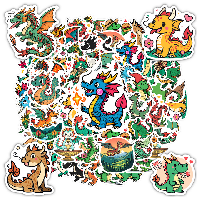 Autocollants Colorés Dragon, Autocollants de Papeterie Dragon pour Ordinateurs Portables et Valises