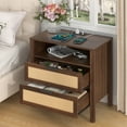 thumbnail image 5 of Hommpa Rattan Nightstand with Charging Station, Boho Bedside Table Large Night Table with 2 Drawers and Storage Shelf, Farmhouse End Side Table for Bedroom, Living Room 25.2" Tall, Brown, 5 of 12