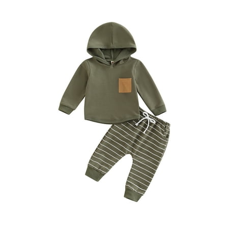 

Frobukio Toddler Baby Boys Pants Sets Long Sleeve Patchwork Hoodie with Striped Sweatpants Fall Outfits Clothes Sets Army Green 2-3 Years