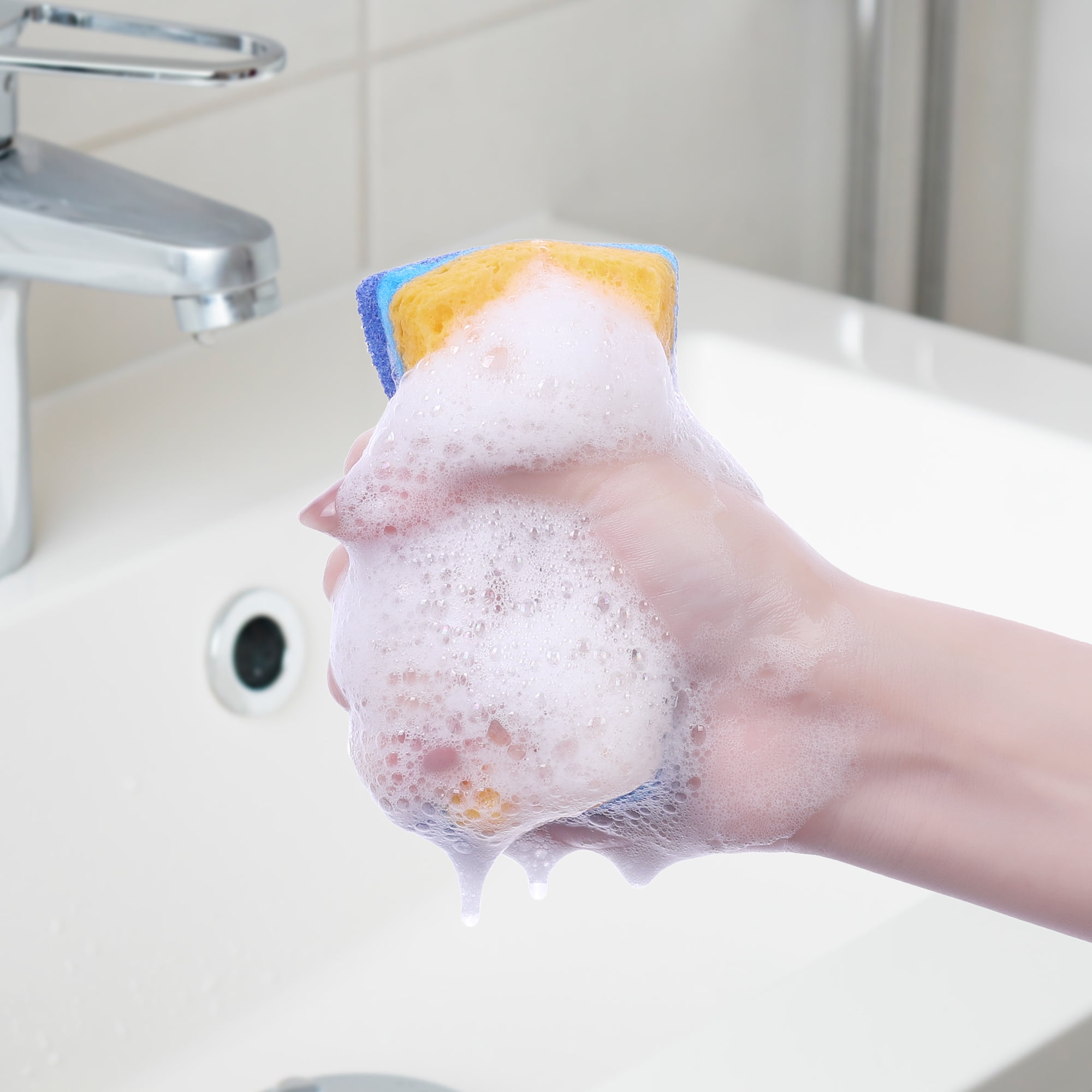 Unique Bargains Non-Scratch Scrub Dish Sponges Dual Sided Cleaning Sponges Green 6 Pcs