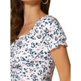 thumbnail image 5 of INSPIRE CHIC Women's Ruched Front Floral Print Short Sleeve Cropped Top XL Pink Blue, 5 of 6