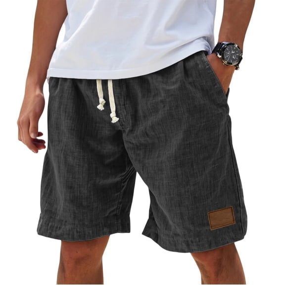 Godokuleh Lininco Mens Shorts, Mokaloha Mens Shorts, Men's Breathable Linen Embroidered Logo Loose Holiday Short Black 3XL