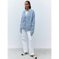 thumbnail image 6 of Women'S Fleece Cardigan Sweater Lazy Style Loose Knit Warm Cardigan Sweater Blue L, 6 of 8