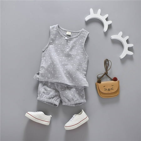 

DENGDENG Infant Baby Toddler Child Children Kids Clothes Short Sleeve Tank Top + Shorts Set 3 Pieces Summer Outfits Set