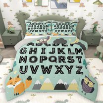 Homewish Cute Fox Owl Full Size Comforter Sets,Educational Learning Bedding Comforter Set,26 Letters Aplhabet Bedding Sets For Kids,Ultra Soft Home Decor Reversible,3-Piece