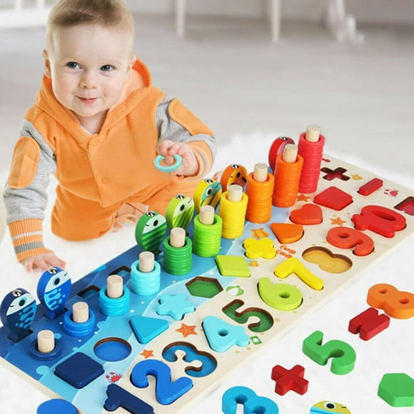 Wooden Number Alphabet Puzzles Shape Sorting Counting Montessori Learning Toys for Toddlers, Fishing Game for Age 2 3 4Year Olds Kids, Preschool Math Stacking Blocks Educational Toys