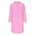 thumbnail image 6 of Women's Medium-Length Hooded Sweatshirt Dress, Solid Color Tunic with Three-Quarter Sleeves and Pockets, Casual Style, 6 of 6