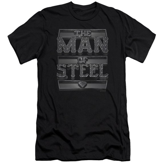 Superman Steel Text Premium Adult Slim Fit 30/1 T-Shirt Black