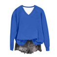thumbnail image 5 of VEKDONE Womens Raglan Long Sleeve Sweatshirt Solid Color V Neck Loose Fit Pullover Top Casual Lightweight Comfy Solid Color Sweatshirts Dark Blue XL, 5 of 6
