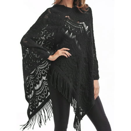 Cardigan Cape - Hollow out Women Knit Batwing Top Tassel Poncho Cape Cardigan Coat Sweater Jacket Outwear