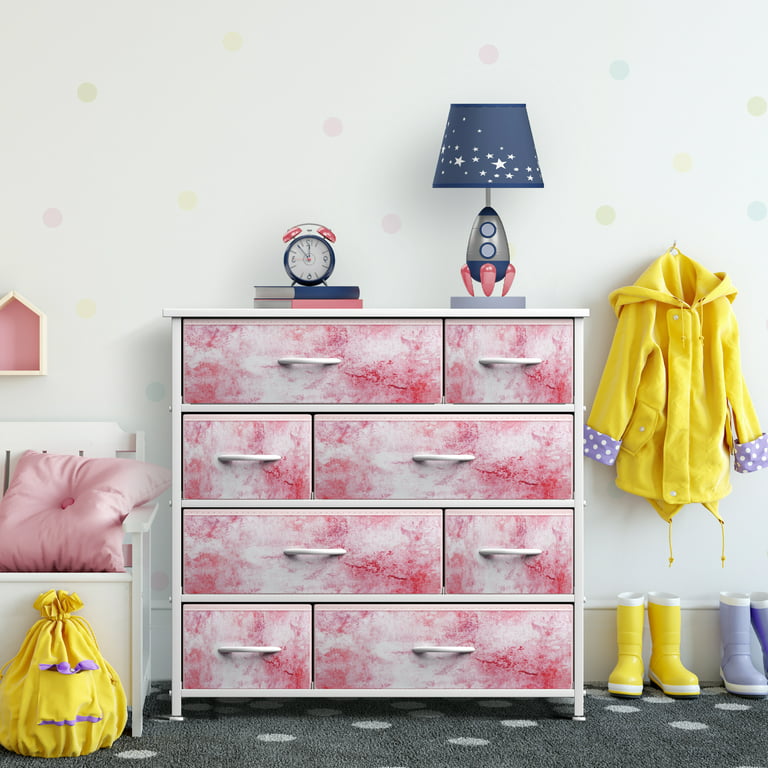 Sorbus Dresser for Kids Bedroom 8 Drawers - Storage Organizer Closet  Furniture Chest for Girls & Boys, Nursery, Playroom, Clothes, Toys - Steel  Frame, Wood Top, Fabric Bins (Tie-dye Pink) 