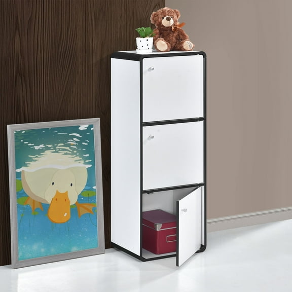 Kings Brand Furniture Dothan Wood 3-Cubed Closed Bookcase - Storage Shelf Organizer Bookshelf, White